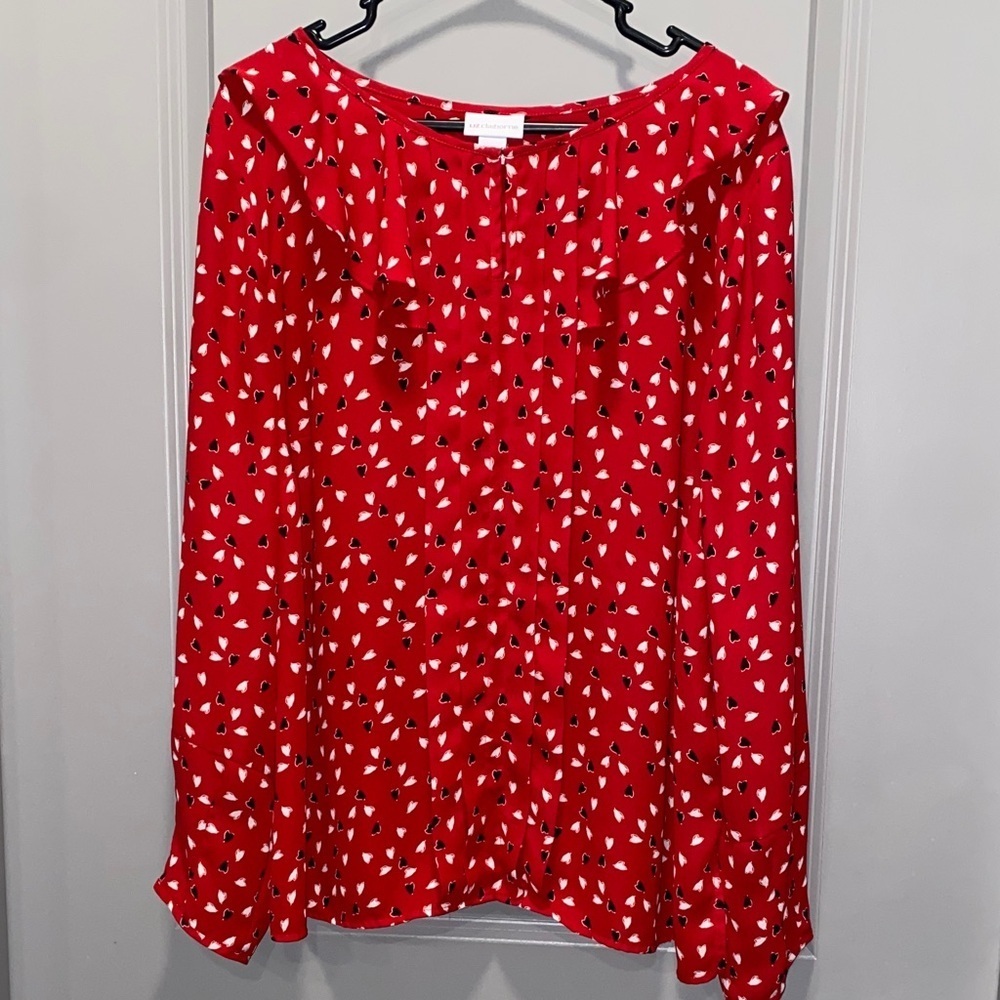 Liz Claiborne Red Patterned Long Sleeve Blouse
